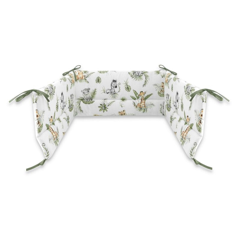 Lenjerie patut 3 piese, Qmini, Pentru patut 140x70 cm, Cu protectie laterala, Din bumbac certificat Oeko Tex Standard 100, Safari