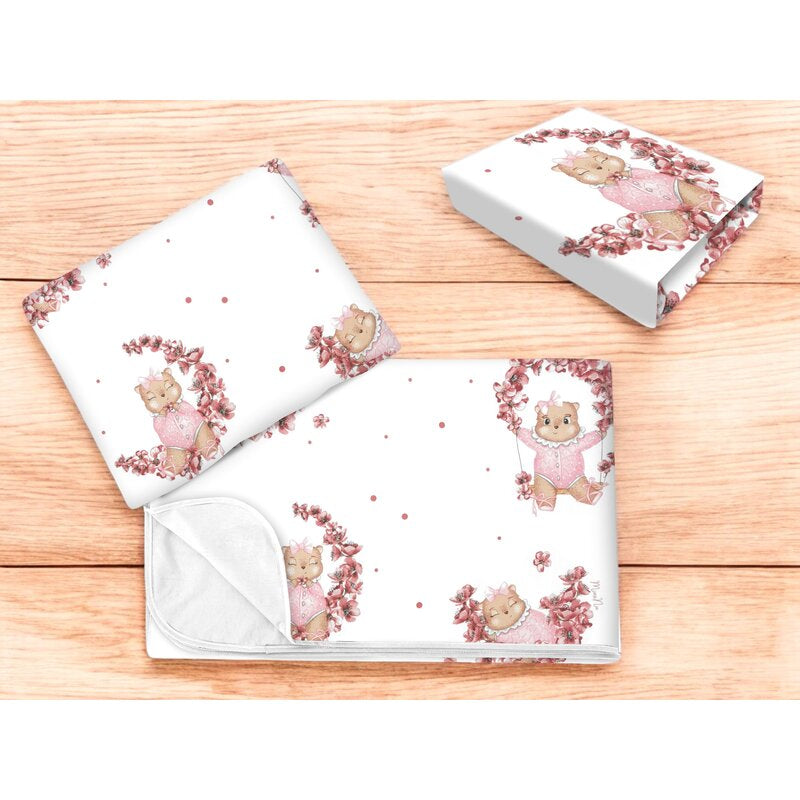 Lenjerie patut cu 3 piese, MimiNu, Cu cearceaf 120x60 cm, Din bumbac certificat Oeko Tex Standard 100, Cu paturica si pernuta, Design, Betty