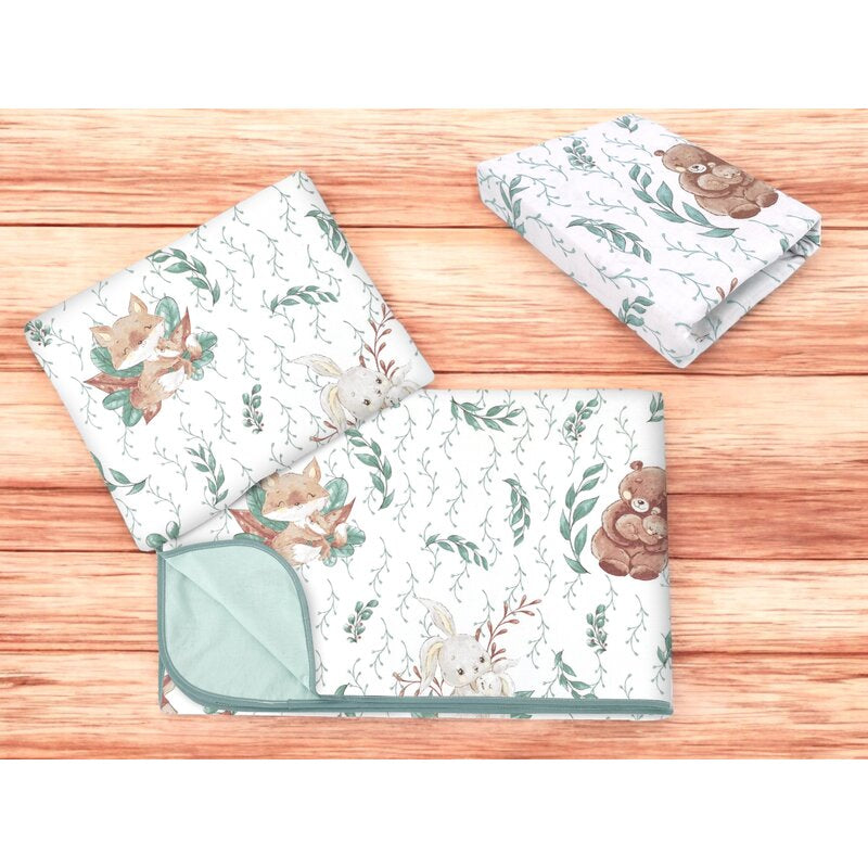 Lenjerie patut cu 3 piese, MimiNu, Cu cearceaf 120x60 cm, Din bumbac certificat Oeko Tex Standard 100, Cu paturica si pernuta, Lulu Natural