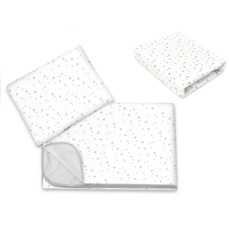 Lenjerie pătuț MimiNu Mini Gray Stars, 3 piese, 120x60 cm