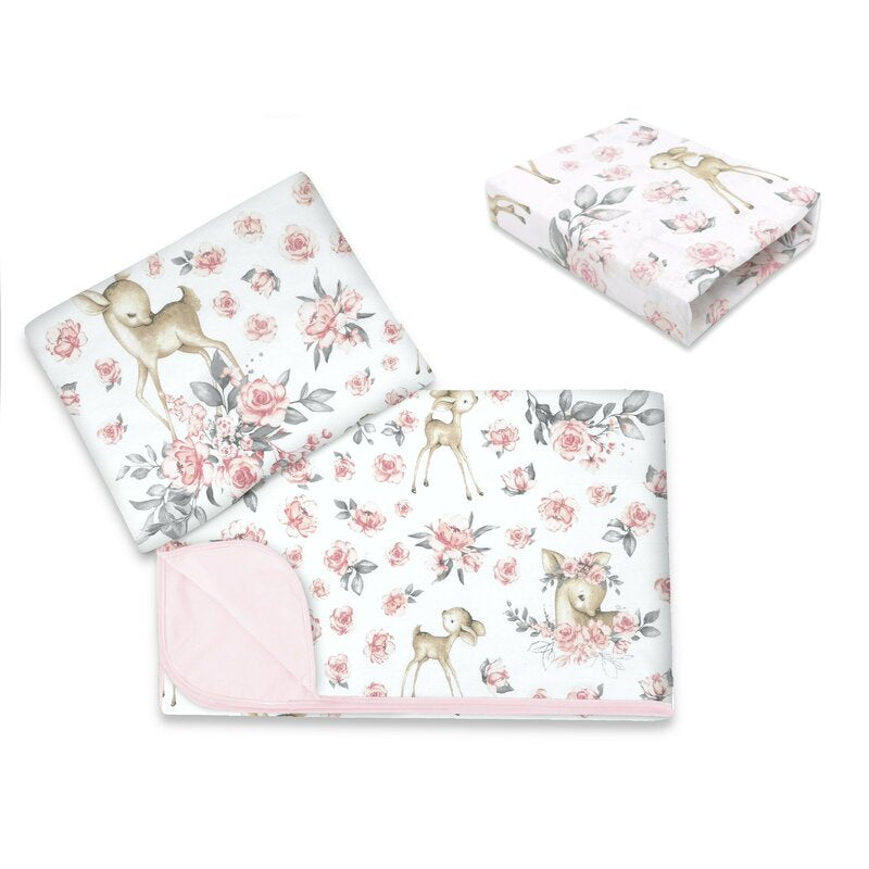 Lenjerie pătuț MimiNu Sweet Deer Pink, 3 piese, 120x60 cm