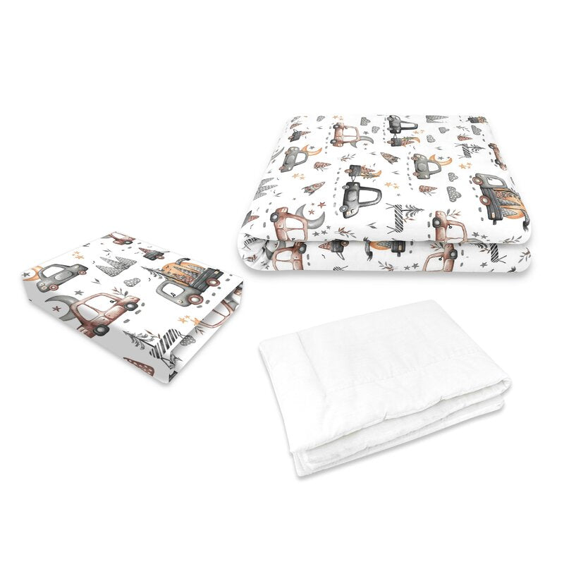 Lenjerie de pătuț MimiNu Cars Grey, set de 3 piese
