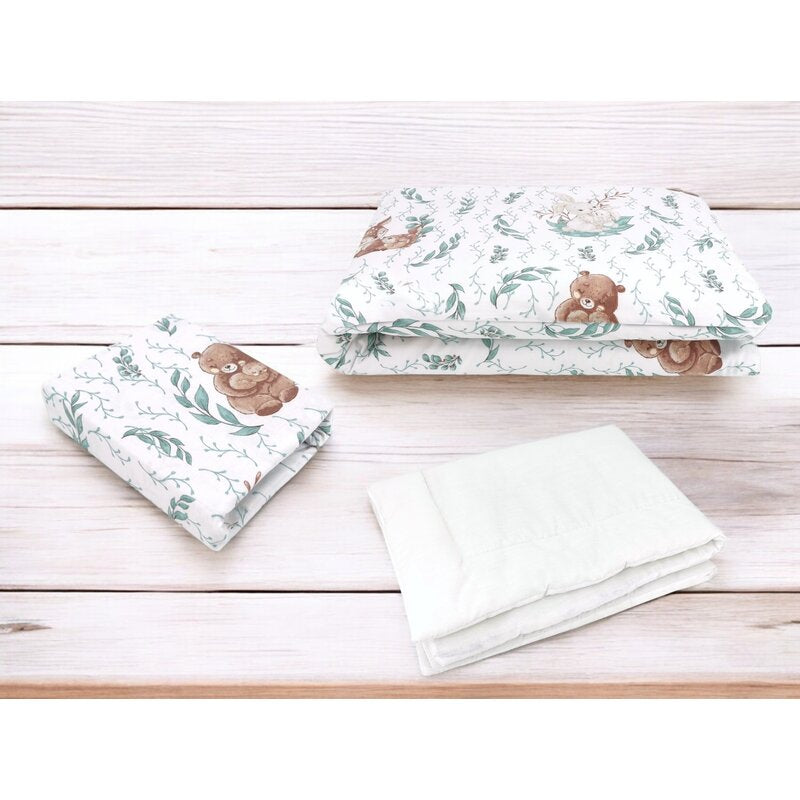 Lenjerie patut cu 3 piese, MimiNu, Cu cearceaf 120x60 cm, Din bumbac certificat Oeko Tex Standard 100, Cu pilota si husa pilota, 135x100 cm, Lulu Natural