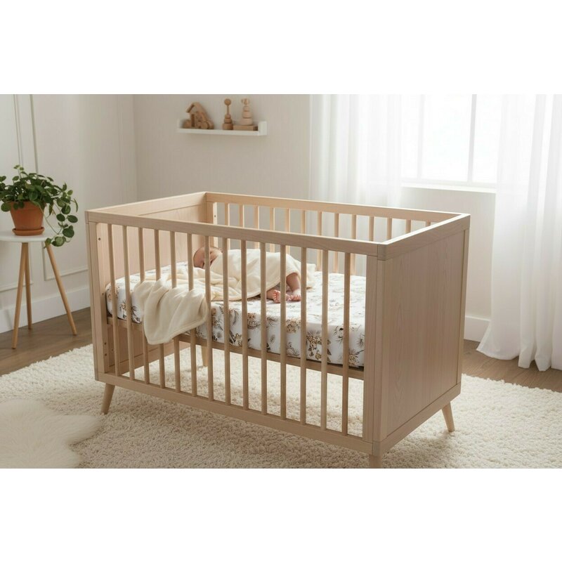 Lenjerie patut cu 5 piese, MimiNu, Cu cearceaf 120x60 cm, Pilota, Pernuta, 2 aparatori, Din bumbac certificat Oeko Tex Standard 100, Savanna