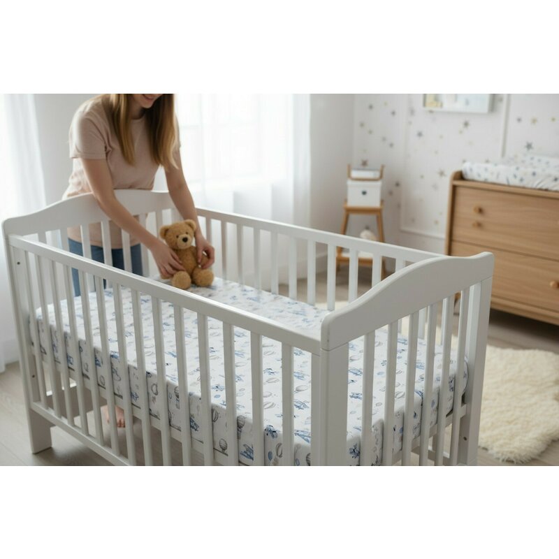 Lenjerie patut cu 3 piese, MimiNu, Cu cearceaf 120x60 cm, Pilota, Pernuta, Din bumbac certificat Oeko Tex Standard 100, Blue Plane