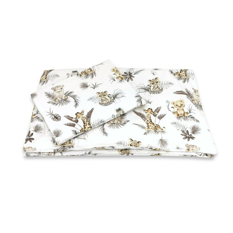 Lenjerie patut cu 3 piese, MimiNu, Cu cearceaf 120x60 cm, Pilota, Pernuta, Din bumbac certificat Oeko Tex Standard 100, Savanna