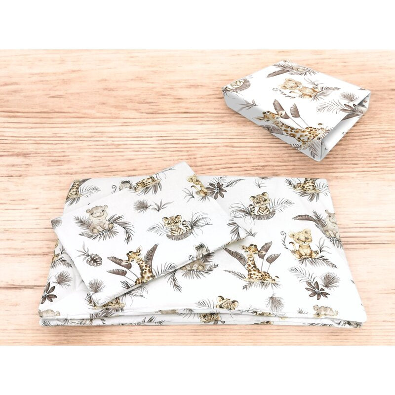 Lenjerie patut cu 3 piese, MimiNu, Cu cearceaf 120x60 cm, Pilota, Pernuta, Din bumbac certificat Oeko Tex Standard 100, Savanna