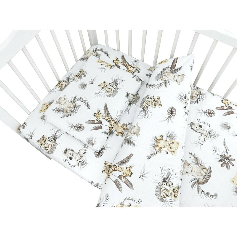 Lenjerie patut cu 3 piese, MimiNu, Cu cearceaf 120x60 cm, Pilota, Pernuta, Din bumbac certificat Oeko Tex Standard 100, Savanna