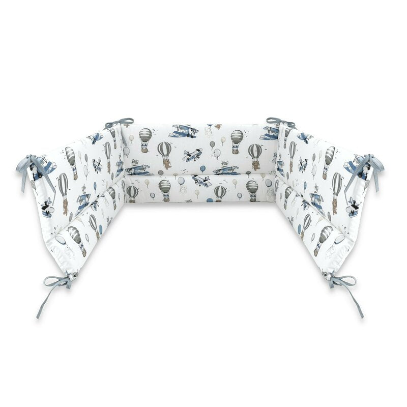 Lenjerie patut cu 3 piese, MimiNu, Pentru patut 120x60 cm, Cu protectie laterala, Din bumbac certificat Oeko Tex Standard 100, Blue Plane