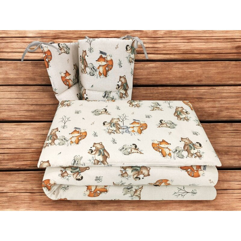 Lenjerie patut cu 3 piese, MimiNu, Pentru patut 120x60 cm, Cu protectie laterala, Din bumbac certificat Oeko Tex Standard 100, Design, Time for fun