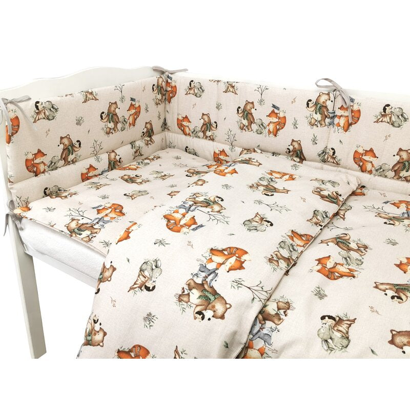 Lenjerie patut cu 3 piese, MimiNu, Pentru patut 120x60 cm, Cu protectie laterala, Din bumbac certificat Oeko Tex Standard 100, Design, Time for fun