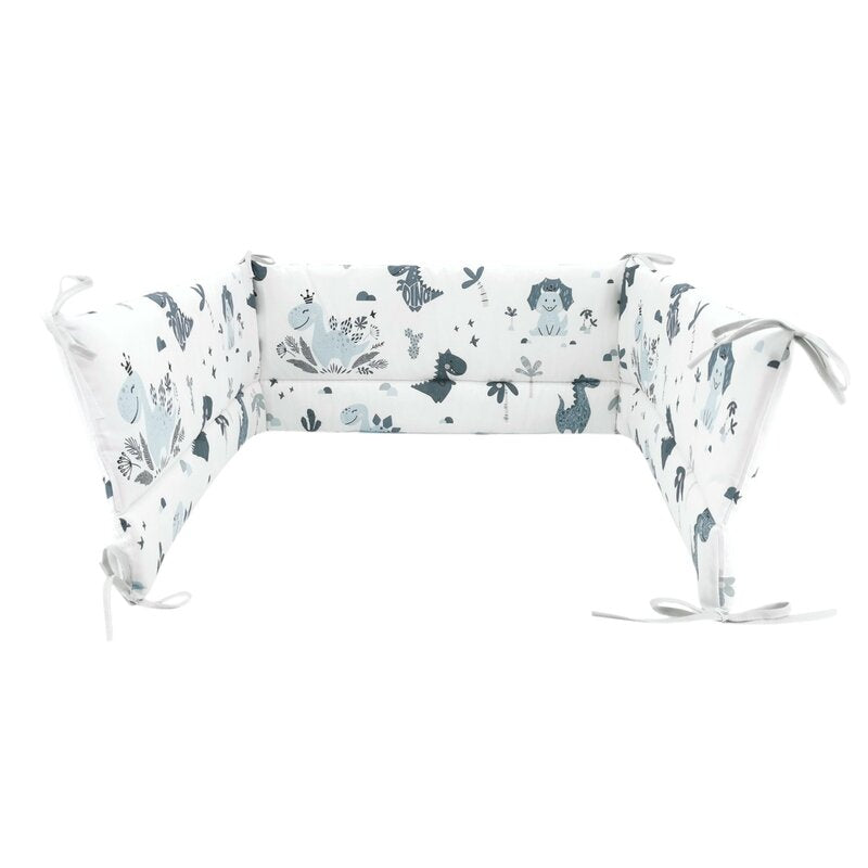 Lenjerie patut cu 3 piese, MimiNu, Pentru patut 120x60 cm, Cu protectie laterala, Din bumbac certificat Oeko Tex Standard 100, Dino Granat