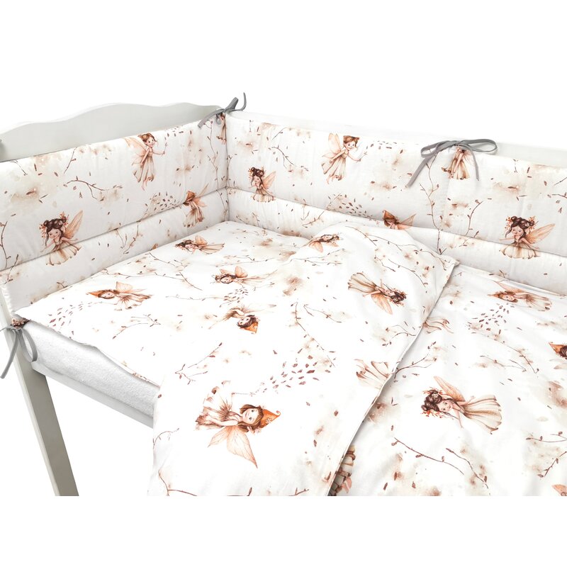 Lenjerie patut cu 3 piese, MimiNu, Pentru patut 120x60 cm, Cu protectie laterala, Din bumbac certificat Oeko Tex Standard 100, Fairy