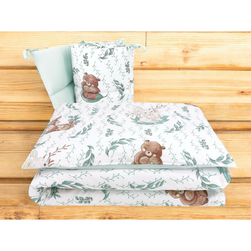 Lenjerie patut cu 3 piese, MimiNu, Pentru patut 120x60 cm, Cu protectie laterala, Din bumbac certificat Oeko Tex Standard 100, Lulu natural