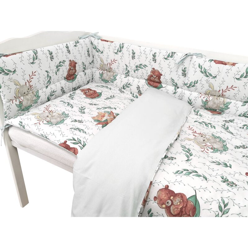 Lenjerie patut cu 3 piese, MimiNu, Pentru patut 120x60 cm, Cu protectie laterala, Din bumbac certificat Oeko Tex Standard 100, Lulu natural