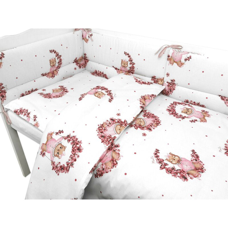 Lenjerie patut cu 3 piese, MimiNu, Pentru patut 120x60 cm, Cu protectie laterala, Din bumbac, Din bumbac certificat Oeko Tex Standard 100, Design, Betty