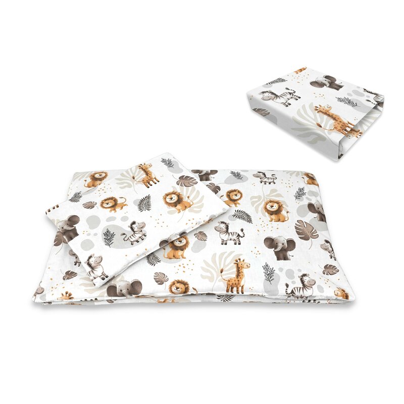 Lenjerie patut cu 3 piese, Qmini, Aurora, Pentru co-sleeper, Din bumbac certificat Oeko Tex Standard 100, Time for Safari