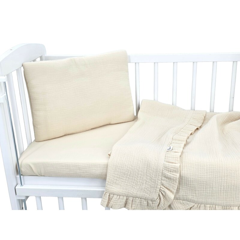 Lenjerie co-sleeper Qmini Aurora 76x43 cm, 3 piese, Warm Beige – prezentare produs