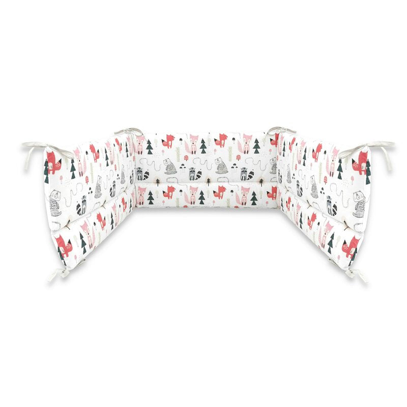 Lenjerie patut cu 5 piese, MimiNu, Pentru patut 120x60 cm, Cu pilota si perna, Din bumbac certificat Oeko Tex Standard 100, Fox