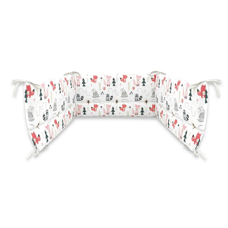 Lenjerie patut cu 5 piese, MimiNu, Pentru patut 120x60 cm, Cu pilota si perna, Din bumbac certificat Oeko Tex Standard 100, Fox