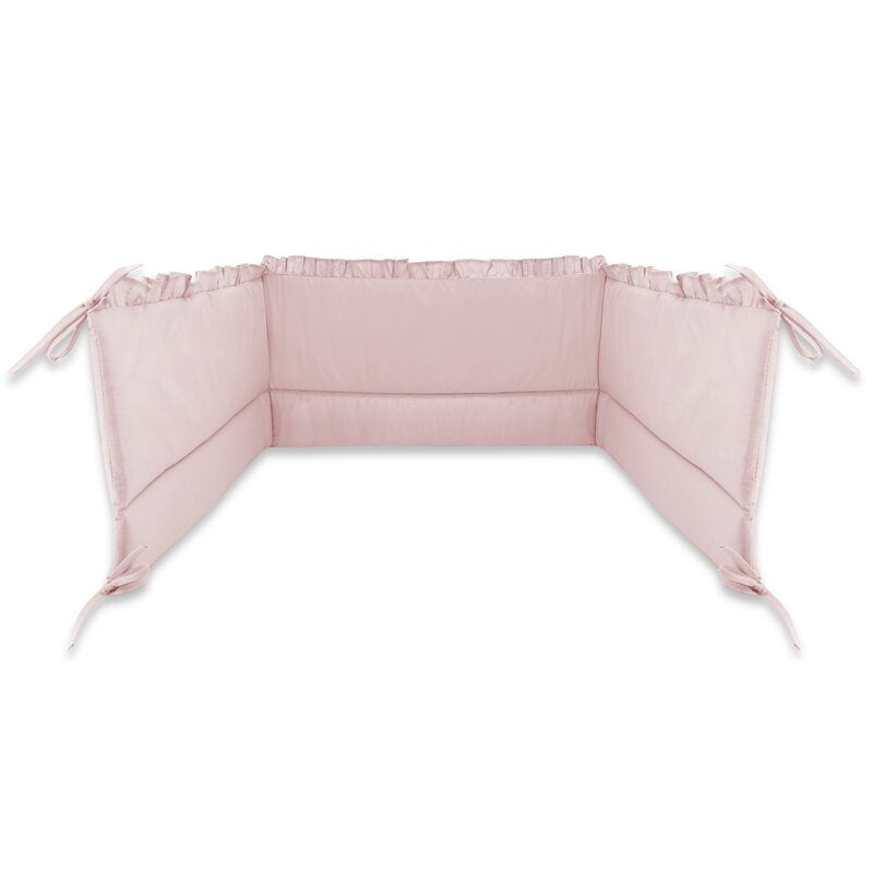 Lenjerie patut cu 5 piese, MimiNu, Pentru patut 120x60 cm, Cu volanase, Cu pilota si perna, Din bumbac certificat Oeko Tex Standard 100, Colectia Royal, Powder Pink