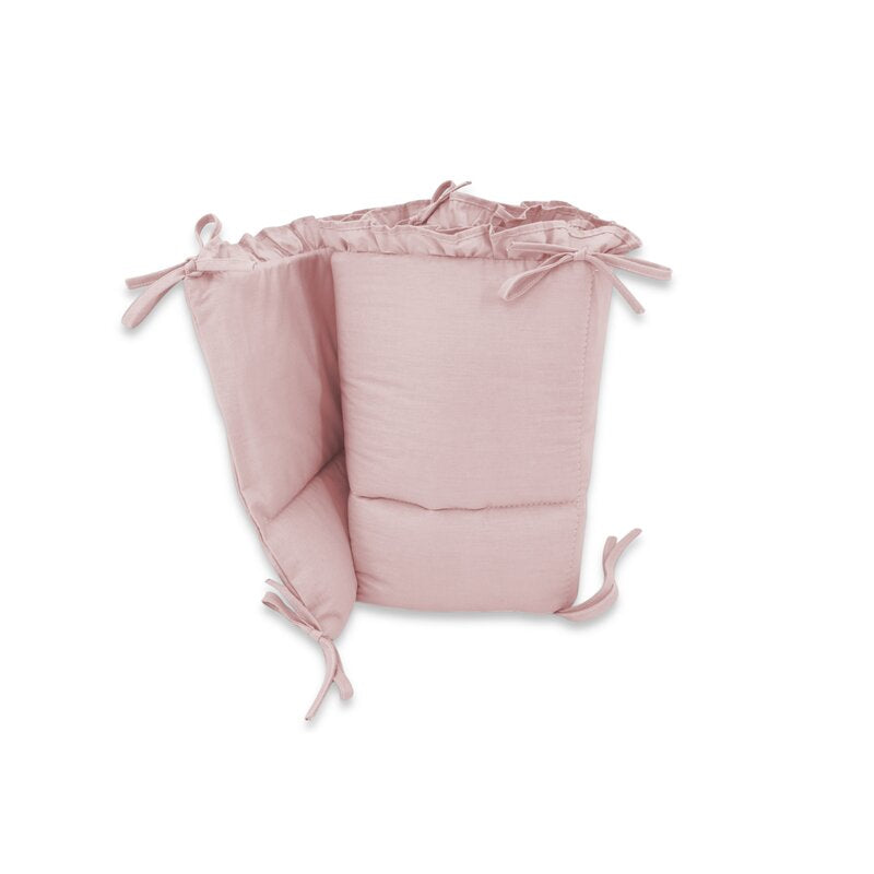 Lenjerie patut cu 5 piese, MimiNu, Pentru patut 120x60 cm, Cu volanase, Cu pilota si perna, Din bumbac certificat Oeko Tex Standard 100, Colectia Royal, Powder Pink