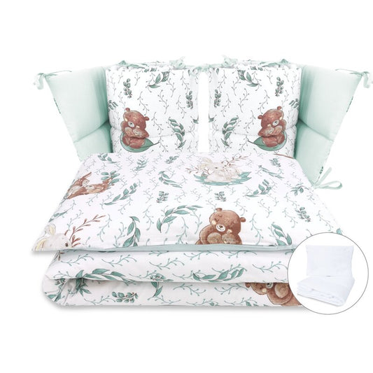 Lenjerie patut cu 6 piese, MimiNu, Pentru patut 120x60 cm, Cu pilota si perna, Cu doua aparatori laterale, Din bumbac certificat Oeko Tex Standard 100, Lulu Natural