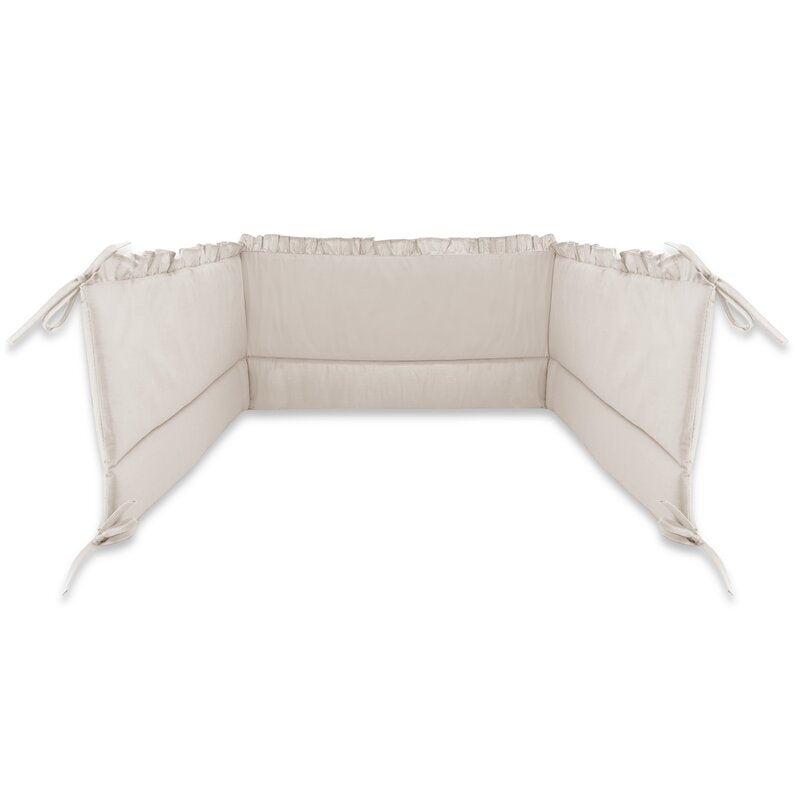 Lenjerie patut cu 6 piese, MimiNu, Pentru patut 120x60 cm, Cu volanase, Cu pilota si perna, Cu doua aparatori laterale, Din bumbac certificat Oeko Tex Standard 100, Colectia Royal, Beige
