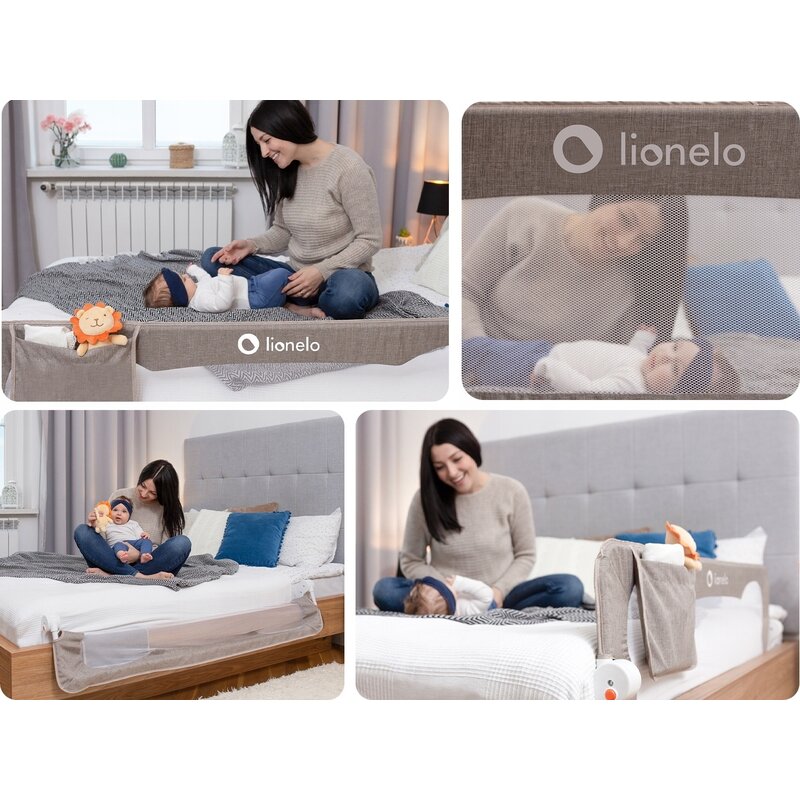 Protectie laterala pat, Lionelo, Eva, Cu buzunar accesorii, 150x35 cm, Conform cu standardul european de securitate BS7072, Bej