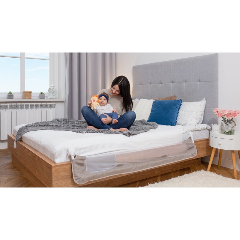 Protectie laterala pat, Lionelo, Eva, Cu buzunar accesorii, 150x35 cm, Conform cu standardul european de securitate BS7072, Gri