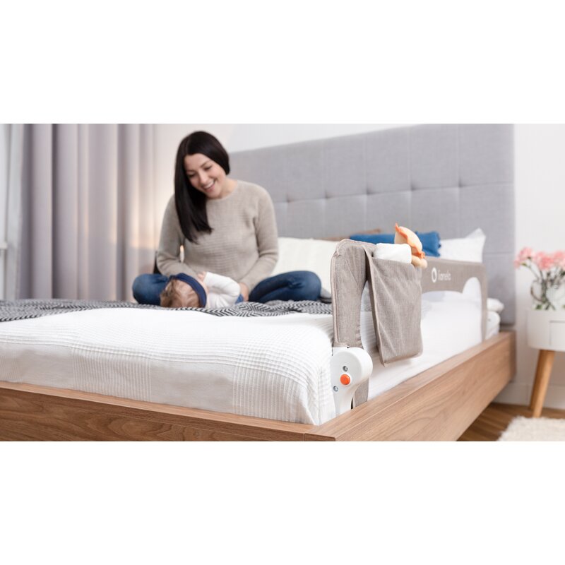 Protectie laterala pat, Lionelo, Eva, Cu buzunar accesorii, 150x35 cm, Conform cu standardul european de securitate BS7072, Gri