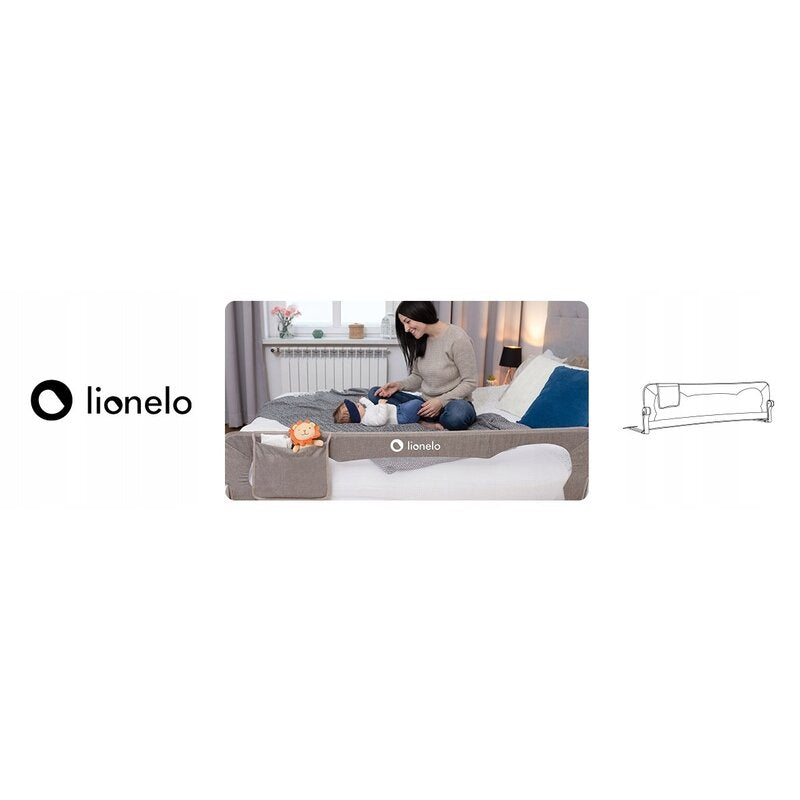Protectie laterala pat, Lionelo, Eva, Cu buzunar accesorii, 150x35 cm, Conform cu standardul european de securitate BS7072, Gri