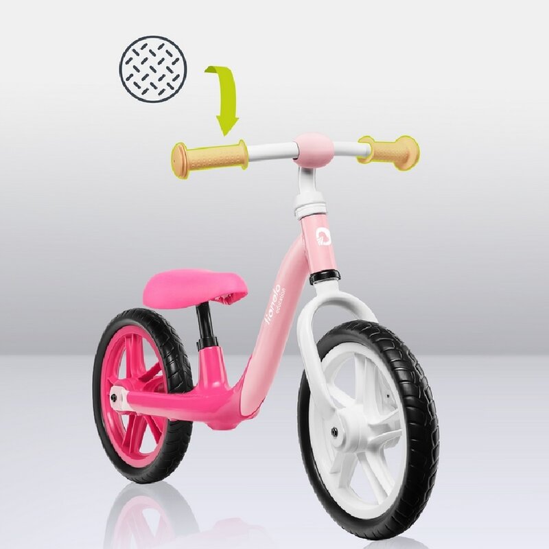 Bicicleta fara pedale, Lionelo, Alex, Usoara, Cu ghidon si sa reglabile, Greutate 3.3 Kg, Cu roti din spuma EVA, 12 inch, Bubblegum