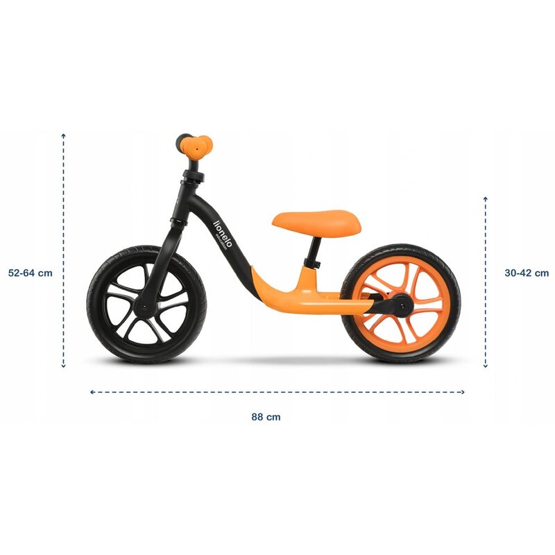 Bicicleta fara pedale, Lionelo, Alex, Usoara, Cu ghidon si sa reglabile, Greutate 3.3 Kg, Cu roti din spuma EVA, 12 inch, Orange