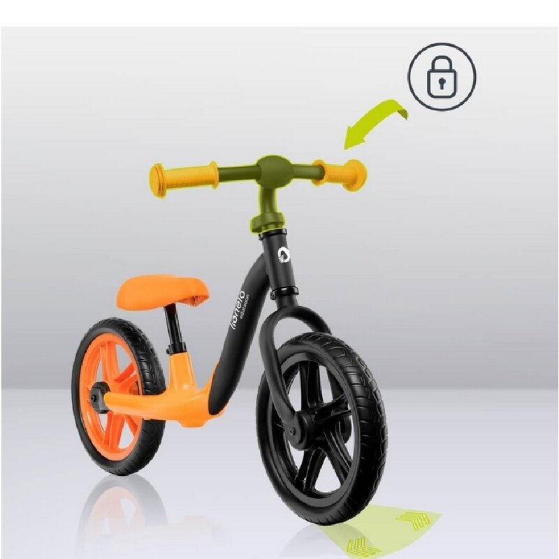 Bicicleta fara pedale, Lionelo, Alex, Usoara, Cu ghidon si sa reglabile, Greutate 3.3 Kg, Cu roti din spuma EVA, 12 inch, Orange
