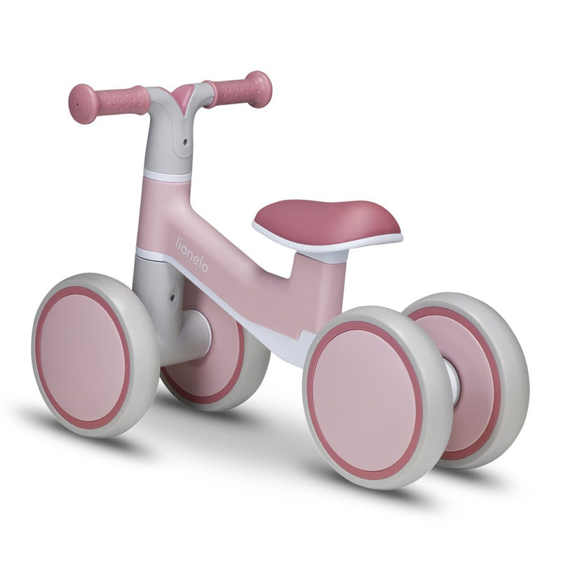 Bicicleta fara pedale, Lionelo, Villy, Cu 4 roti, Din spuma EVA si TPR, Stabila, Manere moi, antiderapante, 12- 36 luni, Sustine pana la 30 kg, Certificata EN 71-1:2014, EN 71-2:2011, EN 71-3:2019, Roz