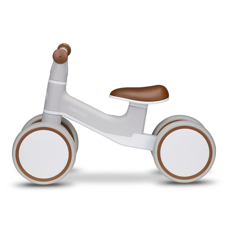 Bicicleta fara pedale, Lionelo, Villy, Cu 4 roti, Din spuma EVA si TPR, Stabila, Manere moi, antiderapante, 12- 36 luni, Sustine pana la 30 kg, Certificata EN 71-1:2014, EN 71-2:2011, EN 71-3:2019, Bej