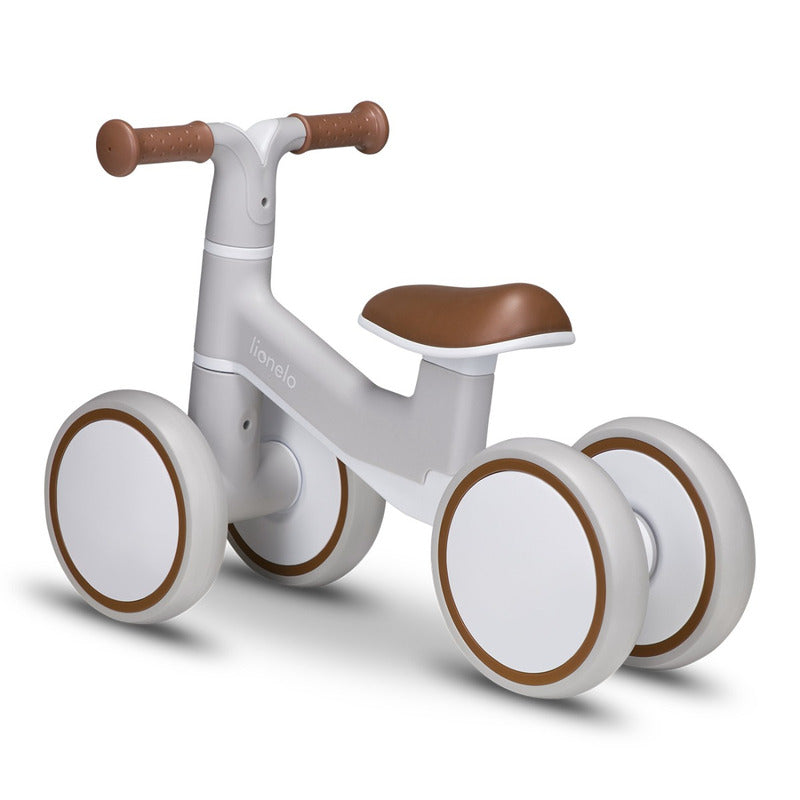 Bicicleta fara pedale, Lionelo, Villy, Cu 4 roti, Din spuma EVA si TPR, Stabila, Manere moi, antiderapante, 12- 36 luni, Sustine pana la 30 kg, Certificata EN 71-1:2014, EN 71-2:2011, EN 71-3:2019, Bej
