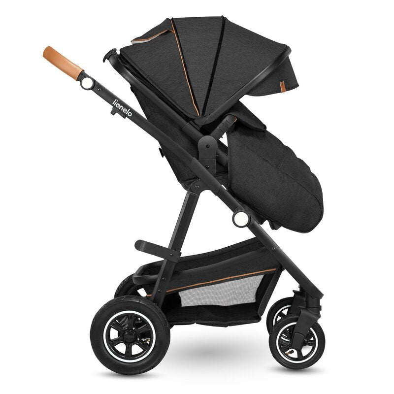 Carucior 2 in 1, Lionelo, Amber, Cadru aluminiu, Cu landou intarit si salteluta moale, Reversibil, Maner ajustabil, Huse pentru picioare, ploaie, Plasa de tantari, Geanta parinti, Pana la 22 kg, EN1888-1, EN1888-2, EN1466, Gri inchis