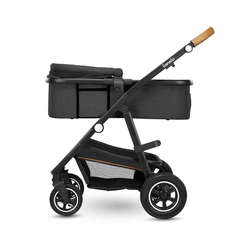 Carucior 2 in 1, Lionelo, Amber, Cadru aluminiu, Cu landou intarit si salteluta moale, Reversibil, Maner ajustabil, Huse pentru picioare, ploaie, Plasa de tantari, Geanta parinti, Pana la 22 kg, EN1888-1, EN1888-2, EN1466, Gri inchis