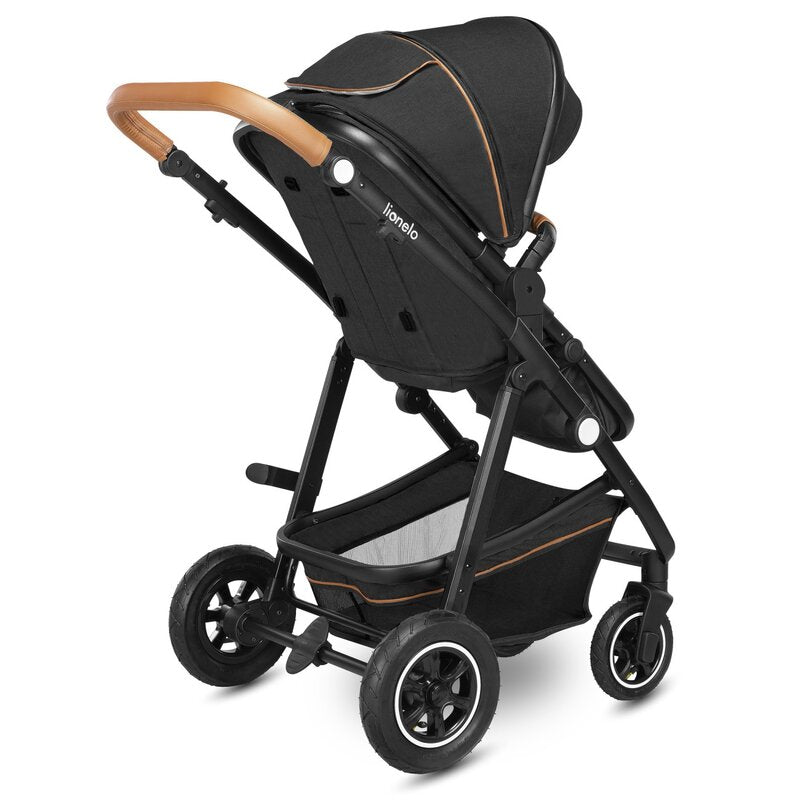 Carucior 2 in 1, Lionelo, Amber, Cadru aluminiu, Cu landou intarit si salteluta moale, Reversibil, Maner ajustabil, Huse pentru picioare, ploaie, Plasa de tantari, Geanta parinti, Pana la 22 kg, EN1888-1, EN1888-2, EN1466, Gri inchis