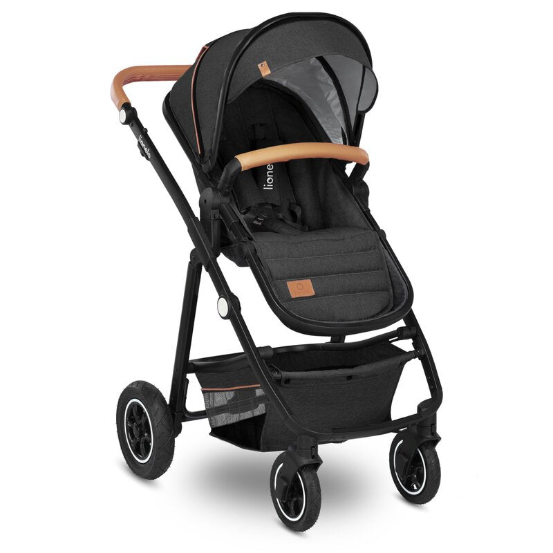 Carucior 2 in 1, Lionelo, Amber, Cadru aluminiu, Cu landou intarit si salteluta moale, Reversibil, Maner ajustabil, Huse pentru picioare, ploaie, Plasa de tantari, Geanta parinti, Pana la 22 kg, EN1888-1, EN1888-2, EN1466, Gri inchis