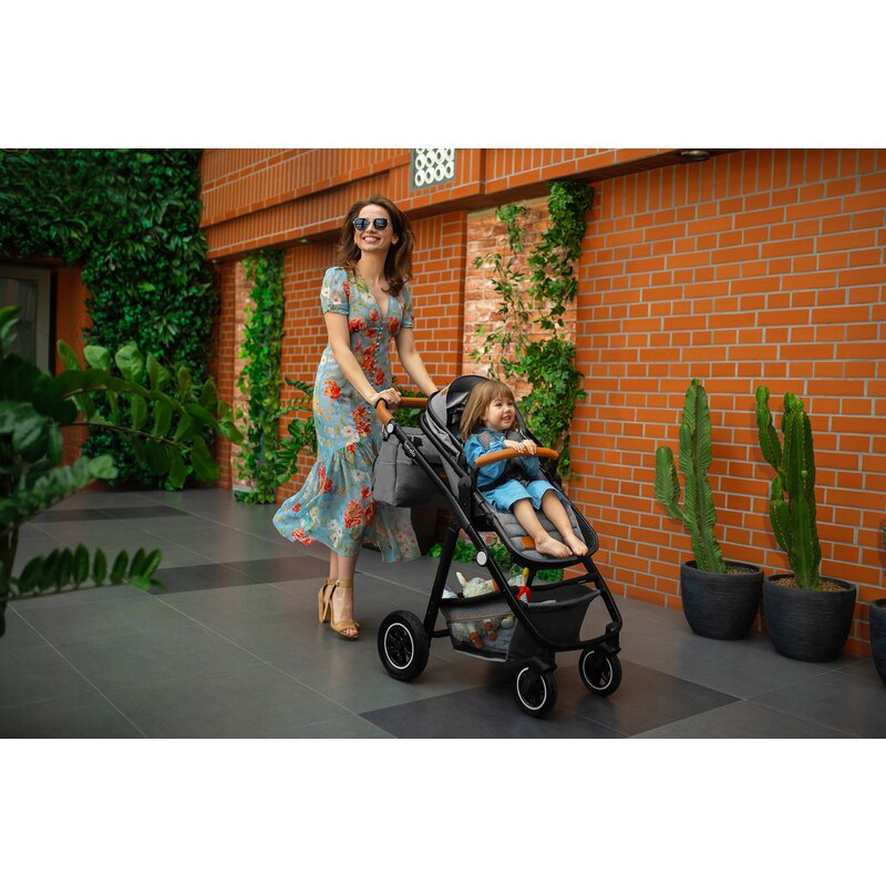 Carucior 2 in 1, Lionelo, Amber, Cadru aluminiu, Cu landou intarit si salteluta moale, Reversibil, Maner ajustabil, Huse pentru picioare, ploaie, Plasa de tantari, Geanta parinti, Pana la 22 kg, EN1888-1, EN1888-2, EN1466, Gri inchis