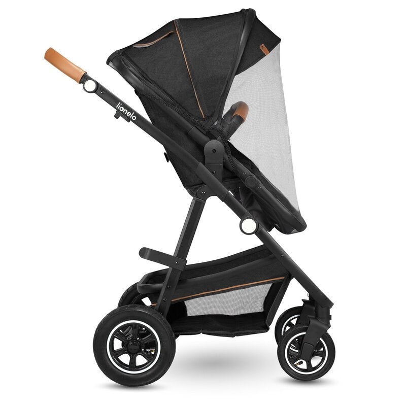 Carucior 3 in 1, Lionelo, Amber, Cadru aluminiu, Cu landou intarit si salteluta moale, Cu scoica auto testata ADAC, Reversibil, Cu accesorii, Geanta parinti, Pana la 22 kg, Gri Inchis