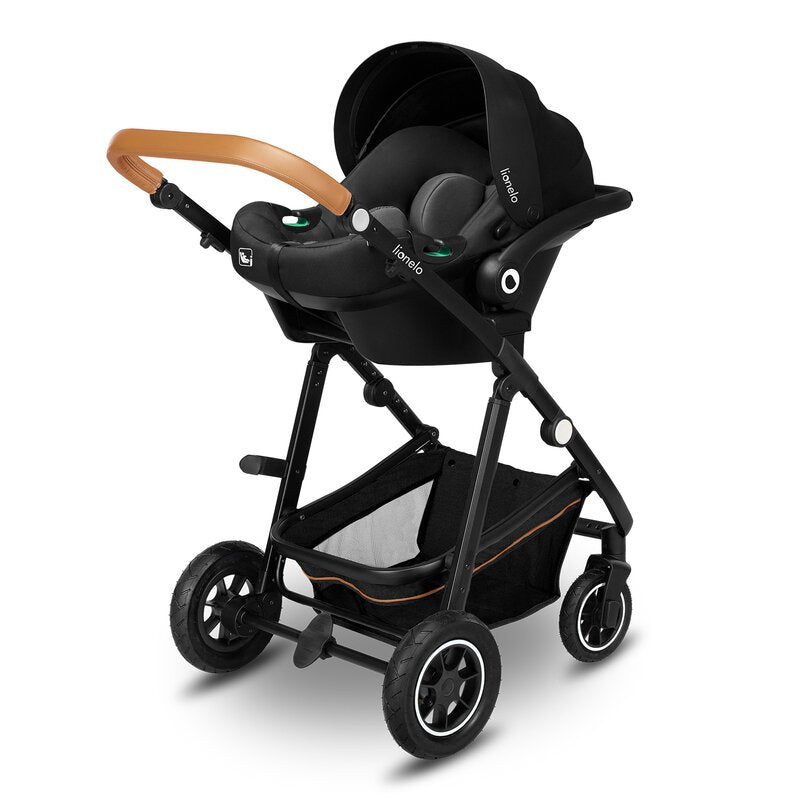 Carucior 3 in 1, Lionelo, Amber, Cadru aluminiu, Cu landou intarit si salteluta moale, Cu scoica auto testata ADAC, Reversibil, Cu accesorii, Geanta parinti, Pana la 22 kg, Gri Inchis