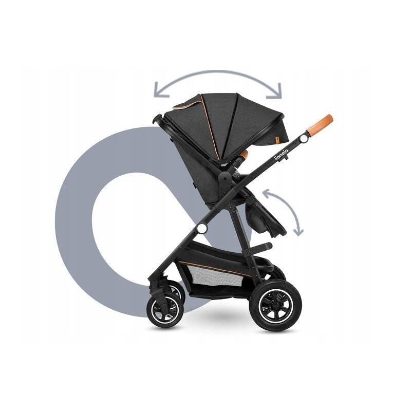 Carucior 3 in 1, Lionelo, Amber, Cadru aluminiu, Cu landou intarit si salteluta moale, Cu scoica auto testata ADAC, Reversibil, Cu accesorii, Geanta parinti, Pana la 22 kg, Gri Inchis