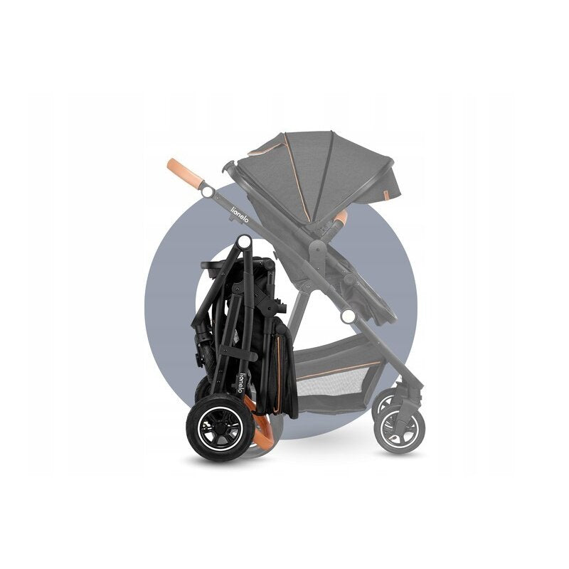 Carucior 3 in 1, Lionelo, Amber, Cadru aluminiu, Cu landou intarit si salteluta moale, Cu scoica auto testata ADAC, Reversibil, Cu accesorii, Geanta parinti, Pana la 22 kg, Gri Inchis