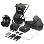 Carucior 3 in 1, Lionelo, Amber, Cadru aluminiu, Cu landou intarit si salteluta moale, Cu scoica auto testata ADAC, Reversibil, Cu accesorii, Geanta parinti, Pana la 22 kg, Gri Inchis