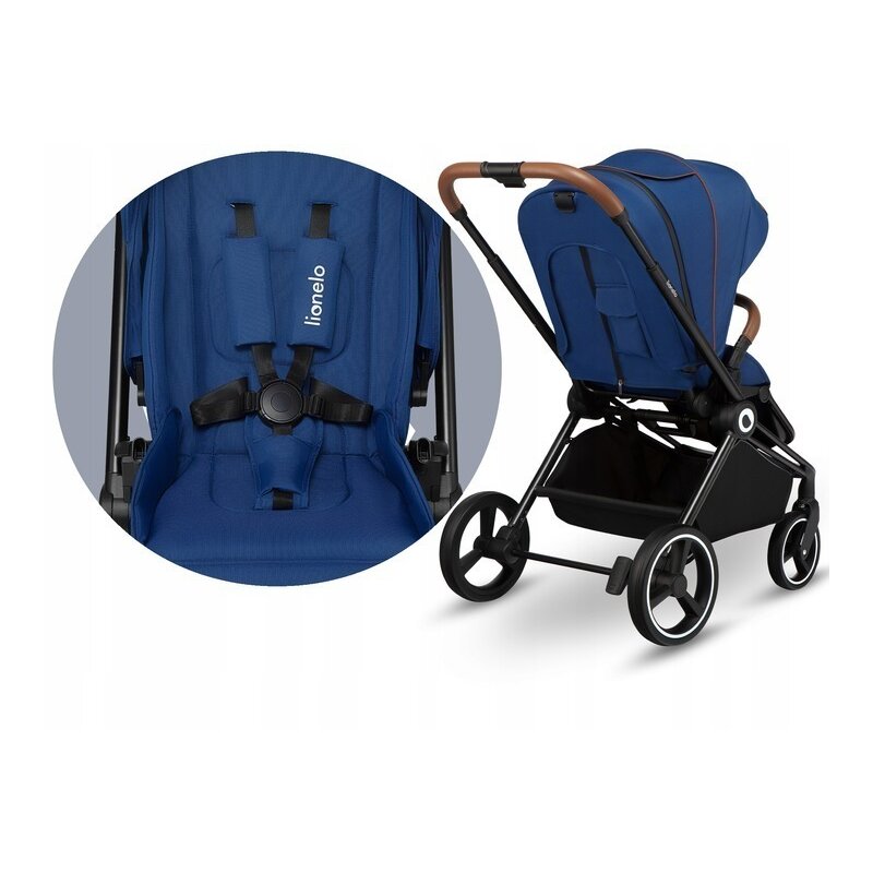 Carucior 2 in 1, Lionelo, Mika, Cadru din aluminiu, Cu landou intarit si salteluta moale, Reversibil, Maner ajustabil, Plasa de tantari, Husa de ploaie, de picioare, 22 kg, Conform cu standardele europene de securitate EN1888-1 EN1888-2, EN1466, Albastru