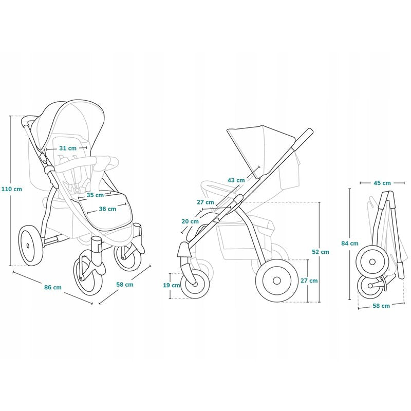 Carucior sport, Lionelo, Annet Tour, De la nastere, Cu capotina impermeabila, Cu filtru UPF 50+, Cu maner reglabil, Plasa de tantari, Suport biberon, Saculet pentru picioare, Pana la 22 kg, Cu certificare TUV, Verde